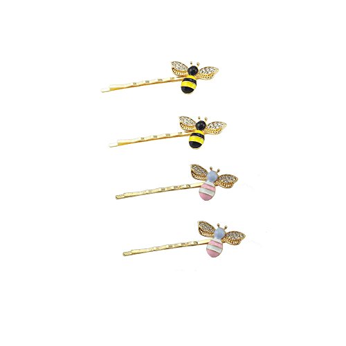 Book Cover yueton Pack of 4 Women Honeybee Metal Hairpin Bee Crystal Hair Side Clip Barrette Bobby Pin Hairpin Hair Accessories
