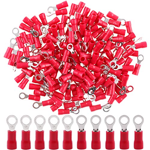 Book Cover Hilitchi 100pcs 22-16 Gauge Ring Insulated Electrical Wire Terminals Wire Crimp Connectors (M4, Red)