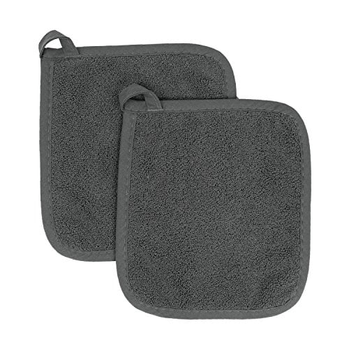 Book Cover Ritz Royale Collection 100% Cotton Terry Cloth Pot Holder Set, Kitchen Hot Pad, 2-Pack, Graphite