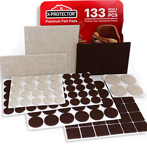 Book Cover X-PROTECTOR Premium Two Colors Pack Furniture Pads 133 Piece! Felt Pads Furniture Feet Brown 106 + Beige 27 Various Sizes - Best Wood Floor Protectors. Protect Your Hardwood & Laminate Flooring