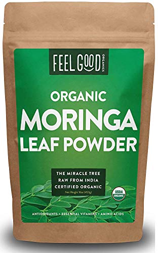 Book Cover Organic Moringa Oleifera Leaf Powder - Perfect for Smoothies, Drinks, Tea & Recipes - 100% Raw From India - 16oz Resealable Bag (1 Pound) - by Feel Good Organics