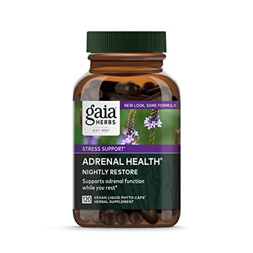 Book Cover Gaia Herbs Adrenal Health Nightly Restore - Adrenal Support Herbal Supplement with Ashwagandha, Magnolia Bark, Cordyceps, Lemon Balm, and More - 120 Vegan Liquid Phyto-Capsules (60 Servings)