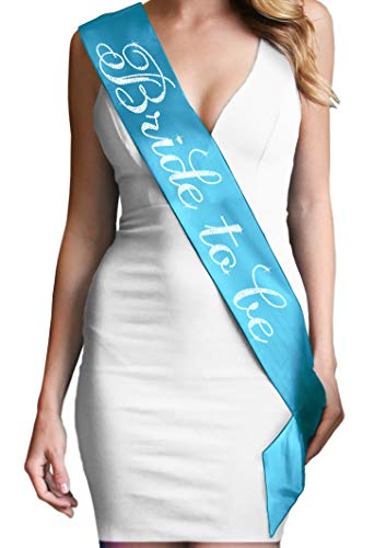 Book Cover Bride to Be Flirty Rhinestone Turquoise Blue Satin Sash - Bridal Shower, Engagement & Bachelorette Decorations & Gifts Turquoise Sash(FlrtB2B RS) TRQ