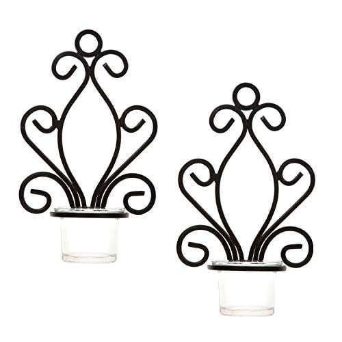Book Cover Hosley Set of 2 Iron Angel Wall Sconce Tea Light Candle Sconces 7.68 Inches High Ideal Gift for Spa Settings Aromatherapy Wedding LED Votive Candle Gardens Hand Made by Artisans O3