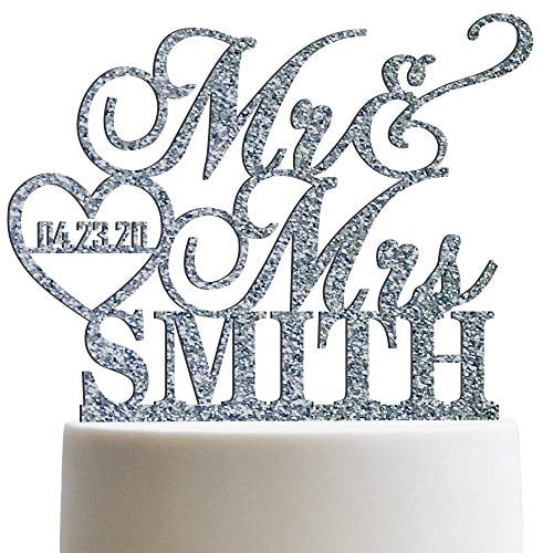 Book Cover Personalized Wedding Cake Topper Mr Mrs Heart Customized Wedding Date And Last Name To Be Bride & Groom | Glitter Cake Toppers