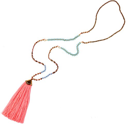 Book Cover KELITCH Turquoise Crystal Beads Strand Necklace Tassel Layering Style Pendant Necklace Fashion Women New Jewelry (Pink)