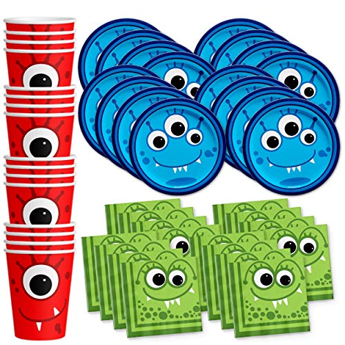 Book Cover Mighty Monster Birthday Party Supplies Set Plates Napkins Cups Tableware Kit for 16
