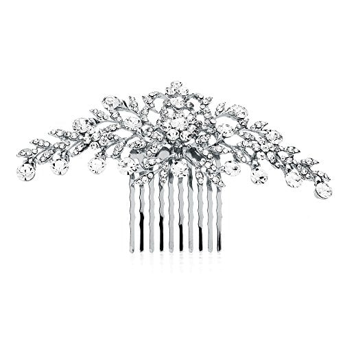 Book Cover Mariell Silver Rhinestone Crystal Vine Bridal Comb, Wedding or Prom Hair Comb Accessory for Women, Brides