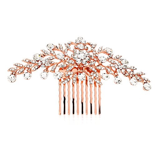 Book Cover Mariell Glistening Rose Gold and Clear Crystal Petals Bridal, Wedding or Prom Hair Comb Accessory