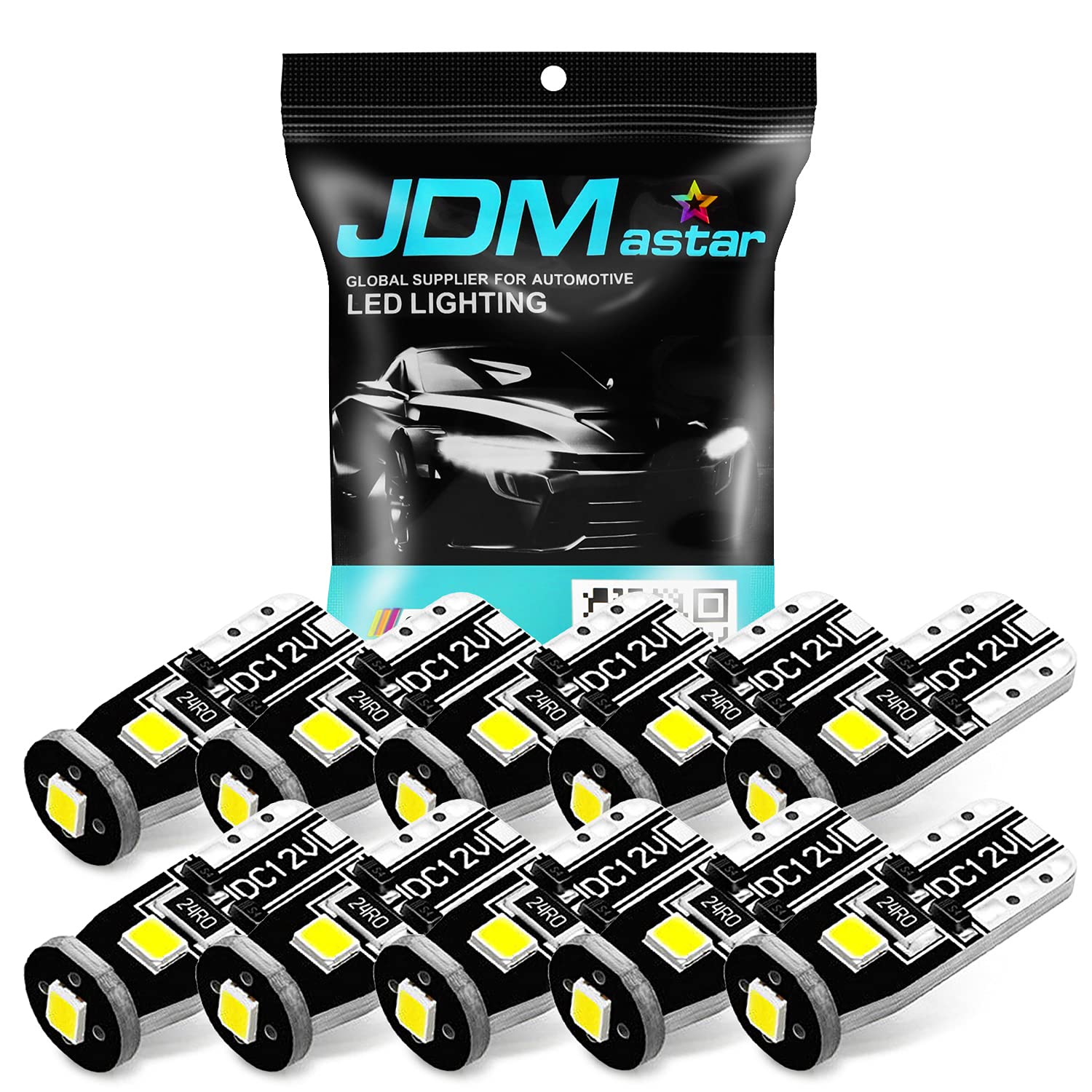 Book Cover JDM ASTAR 10pcs Super Bright 194 168 175 2825 T10 PX Chipsets White LED Bulbs