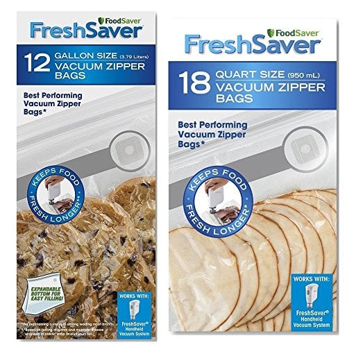 Book Cover FoodSaver Freshsaver 18 Quart-sized and 12 Gallon-sized Vacuum Zipper Bags Bundle - BPA Free