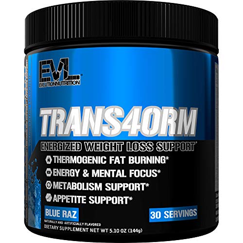 Book Cover Evlution Thermogenic Fat Burning Support Powder Nutrition Trans4orm Fast Acting Energy Powder to Support Fast Metabolism Weight Loss and Mental Focus with CLA Carnitine and Alpha GPC - Blue Raz