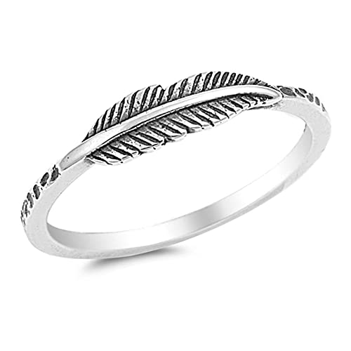 Book Cover Oxidized Leaf Fashion Feather Ring New .925 Sterling Silver Band Size 8