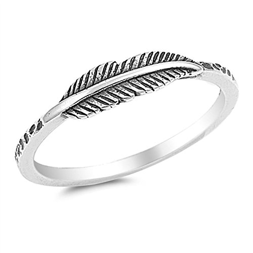 Book Cover Oxidized Leaf Fashion Feather Ring New .925 Sterling Silver Band