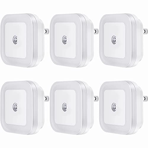 Book Cover SYCEES LED Night Lights Plug into Wall, Dusk to Dawn Sensor, Compact Size, Energy Efficient, Long-Life, Nightlights for Hallway, Stairs, Kitchen, Bathroom, Bedroom, Nursery, Daylight White, 6-Pack