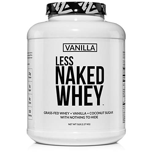 Book Cover Less Naked Whey Vanilla Protein - All Natural Grass Fed Whey Protein Powder + Vanilla + Coconut Sugar- 5lb Bulk, GMO-Free, Soy Free, Gluten Free. Aid Muscle Growth & Recovery - 61 Servings