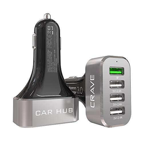 Book Cover Crave CarHub 54W 4 Port USB Car Charger, Qualcomm Quick Charge 3.0 - Black