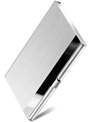 Book Cover MaxGear Metal Business Card Holder for Men & Women, Pocket Business Card Case Slim Business Card Wallet Business Card Holders Name Card Holder, 3.7 x 2.3 x 0.3 inches, Stainless Steel, Silver Mirror