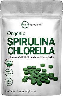 Book Cover Organic Chlorella and Spirulina 3000MG, 720 Tablets, 120 Servings (4 Months Supply), Rich in Antioxidant, Prebiotics, Chlorophyll, Amino Acids, Fiber and Proteins, No GMO and Vegan Friendly