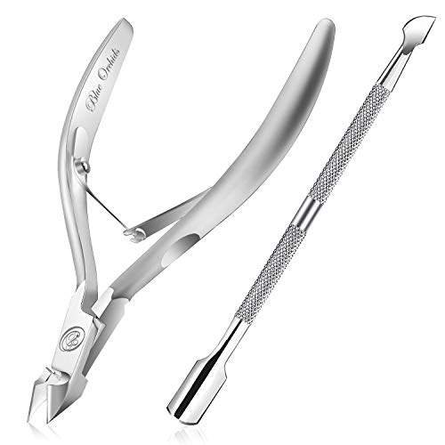 Book Cover Cuticle Trimmer with Cuticle Pusher - Cuticle Remover Cuticle Nipper Professional Stainless Steel Cuticle Cutter Clipper Durable Pedicure Manicure Tools for Fingernails and Toenails - Half Jaw
