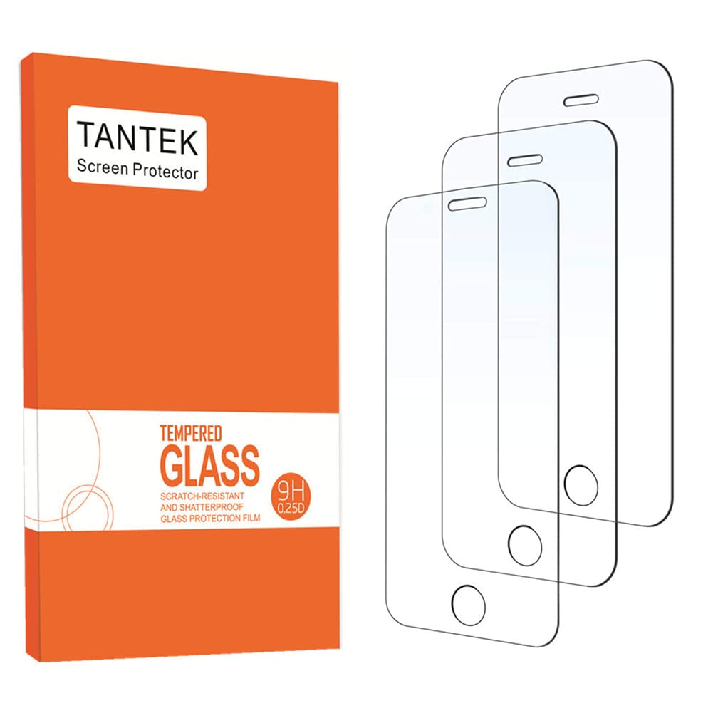 Book Cover TANTEK LLL63 iPhone 5/5C/5S/SE Screen Protector, Anti-Bubble, HD Ultra Clear, Premium Tempered Glass - 3 Piece