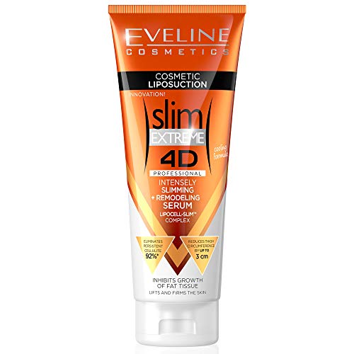 Book Cover Eveline Cosmetics Slim Extreme 4D Professional Intensely Slimming + Remodeling Serum | 250 ml | Fat-Burning Body Cream-Serum | Cellulite Reduction | Cooling Formula | Slim Arms, Legs, Abdomen