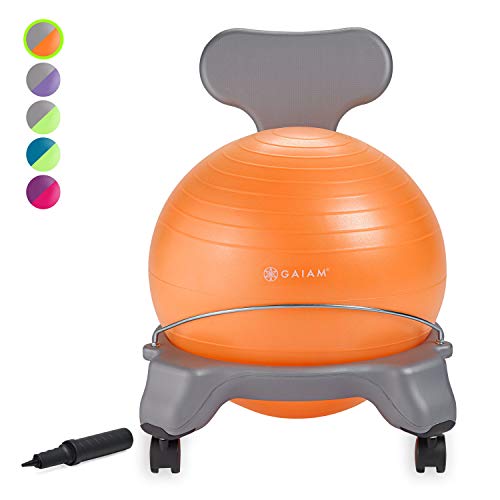 Book Cover Gaiam Kids Balance Ball Chair - Classic Children's Stability Ball Chair, Alternative School Classroom Flexible Desk Seating for Active Students with Satisfaction Guarantee, Grey/Orange