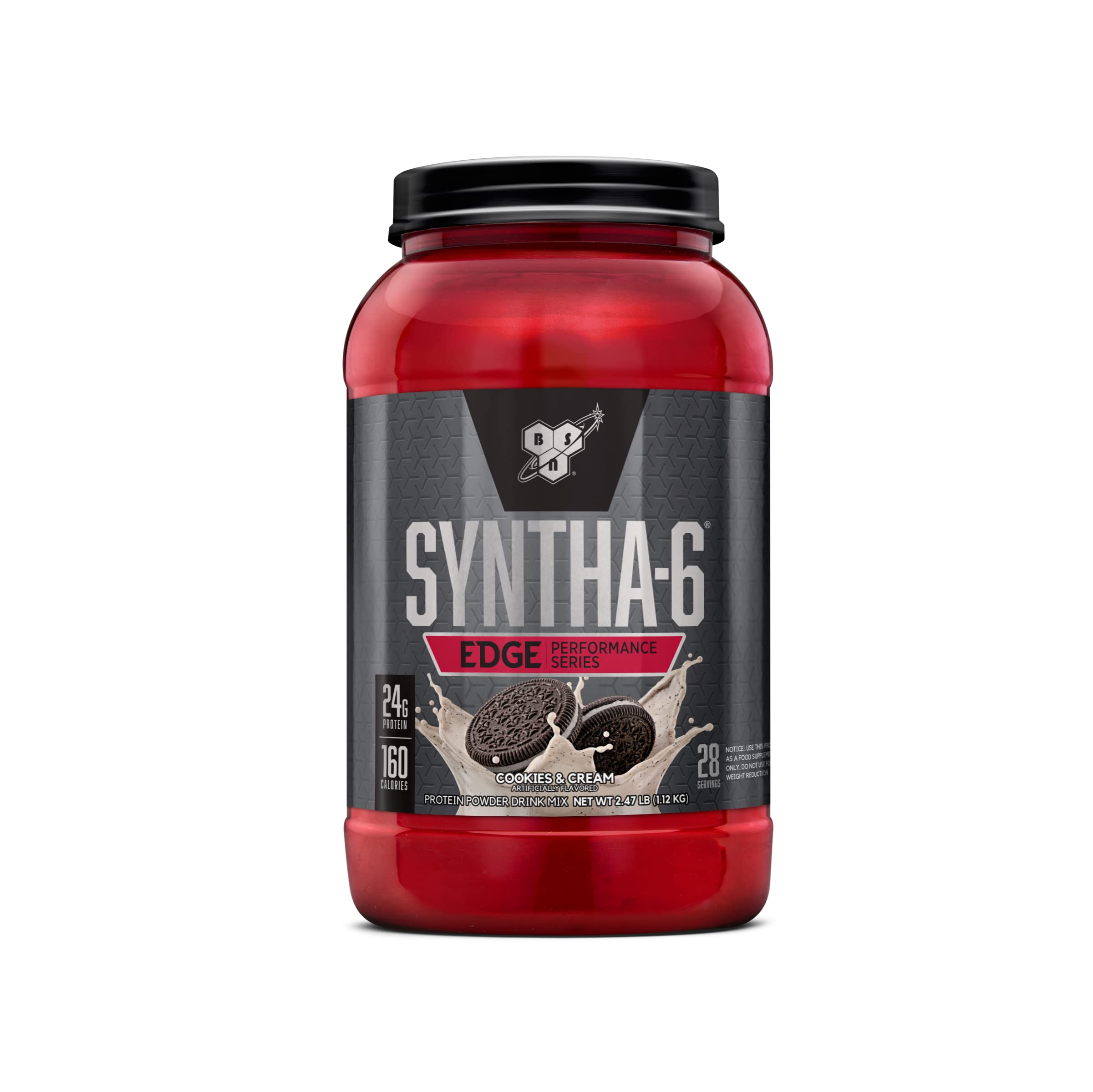 Book Cover BSN SYNTHA-6 Edge Protein Powder, with Hydrolyzed Whey, Micellar Casein, Milk Protein Isolate, Low Sugar, 24g Protein, Cookies N Cream, 28 Servings Cookies and Cream 2.47 Pound (Pack of 1)