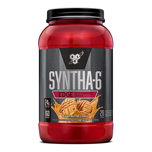 Book Cover BSN SYNTHA-6 Edge Protein Powder, with Hydrolyzed Whey, Micellar Casein, Milk Protein Isolate, Low Sugar, 24g Protein, Peanut Butter Cookie, 28 Servings