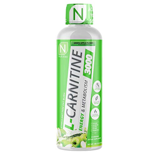 Book Cover NutraKey L-Carnitine 3000mg, No Sugar, Gluten Free, Turn Into Fuel, (Green Apple) 31 Servings