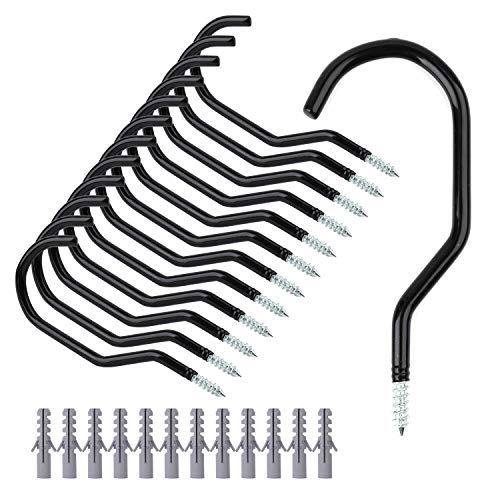Book Cover Faswin 12-Pack Bike Hanger Storage Hook Rack, Rubber Coated Large Screw Ceiling Hooks Garage Hook Heavy Duty for Garage Wall and Ceiling Bicycle Storage, Screw Hooks to Organize Tools & Ladder