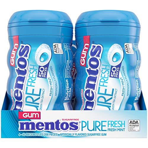 Book Cover Mentos Gum Big Bottle Curvy, Pure Fresh Mint, 50 Count (Pack Of 4) by Mentos