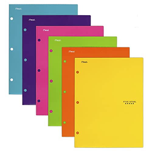 Book Cover Five Star 4 Pocket Folders, 2 Pocket Folders plus 2 additional Pockets, Assorted Colors, 6 Pack (38056)