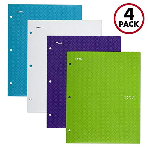 Book Cover Five Star 2 Pocket Folders, Stay-Put Tabs, Binder Folders with Pockets, Fits 3 Ring Binder, Plastic, Teal, White, Purple, Lime, 4 Pack (38065)