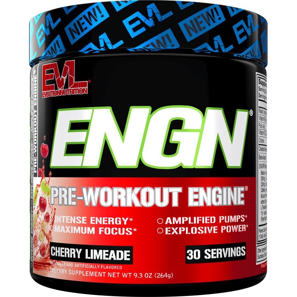 Book Cover EVL Intense Pre Workout with Creatine - Pre Workout Powder Drink for Lasting Energy Focus and Recovery - ENGN Energizing Pre Workout for Men with Beta Alanine Caffeine and L Theanine - Cherry Limeade