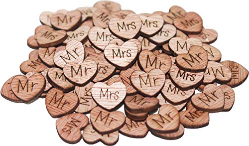 Book Cover 100 Mr Mrs Wooden Hearts - Wood Table Confetti, Embellishments, Scatters, Invitations, Table Decor, Rustic Weddings and Events