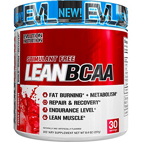Book Cover Evlution Nutrition LeanBCAA, BCAA's, CLA and L-Carnitine, Stimulant-Free, Recover and Burn Fat, Sugar and Gluten Free, 30 Servings (Fruit Punch)