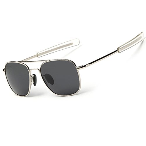 Book Cover WPF Retro Polarized Sunglasses Aviator Sun Glasses for Men (As Picture, Silver White Frame Black Grey Lens)