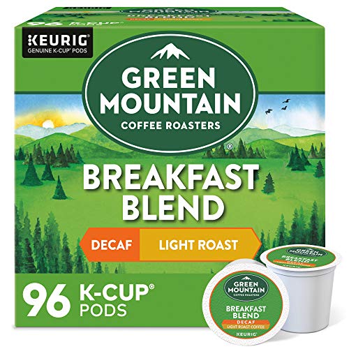 Book Cover Green Mountain Coffee, Breakfast Blend Decaf, Single-Serve Keurig K-Cup Pods, Light Roast, 96 Count (4 Boxes of 24 Pods)