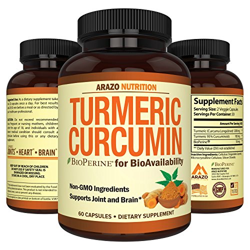 Book Cover Turmeric Curcumin with BioPerine 1300MG with Black Pepper - Joint Support Nutritional Supplements - 100% Herbal Tumeric Root Capsules - Arazo Nutrition