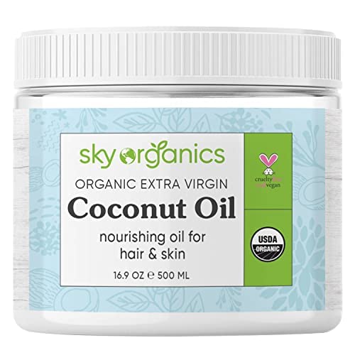 Book Cover Sky Organics Organic Extra Virgin Coconut Oil for Hair & Skin, 100% Pure & Cold-Pressed USDA Certified Organic to Moisturize, Soften & Nourish, 16.9 fl. Oz