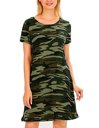 Book Cover FV RELAY Women's Summer Casual Short Sleeve Camo Print Dresses Stretch Swing Dress for Work