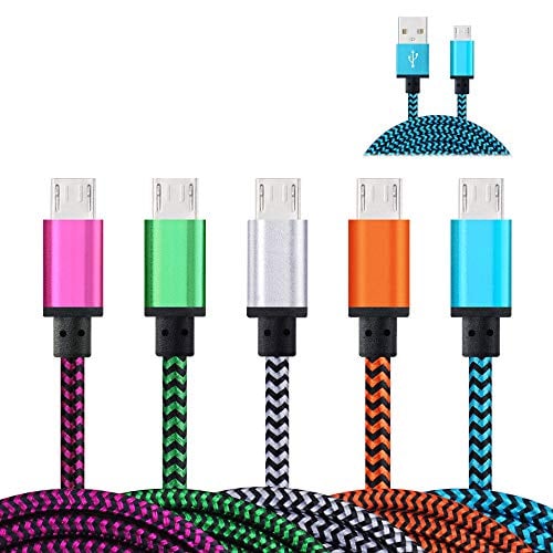 Book Cover Micro Cable, HUHUTA 5-Pack Premium 3FT Nylon Braided High Speed USB 2.0 A Male to Micro B Data Sync and Charger Cable Replacement for Samsung Galaxy S7 Edge, S6, Motorola, Sony