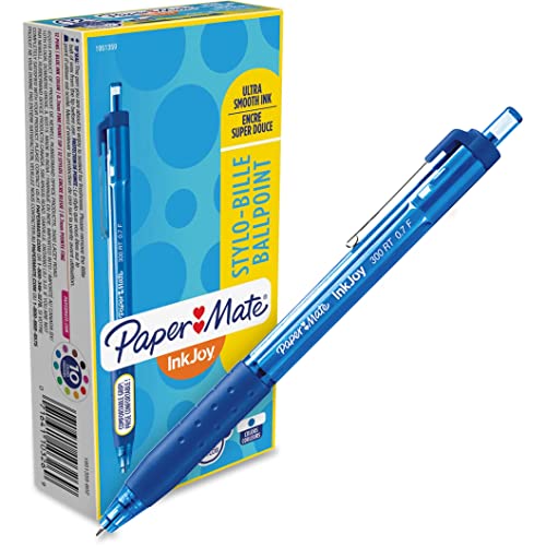 Book Cover Paper Mate InkJoy 300RT Retractable Ballpoint Pens, Fine Point, Blue, Box of 12 (1951359)