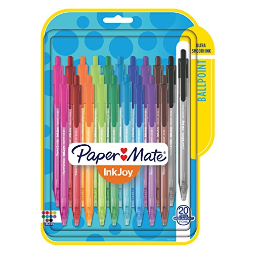 Book Cover Paper Mate InkJoy 100RT Retractable Ballpoint Pens, Medium Point, Assorted, 20 Pack (1951396)
