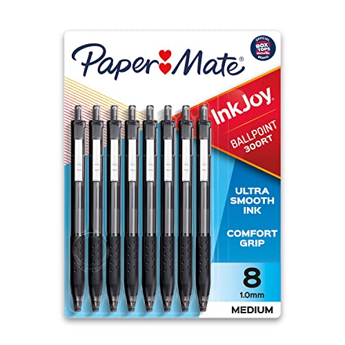 Book Cover Paper Mate InkJoy 300RT Retractable Ballpoint Pens, Medium Point (1.0mm), Black, 8 Count