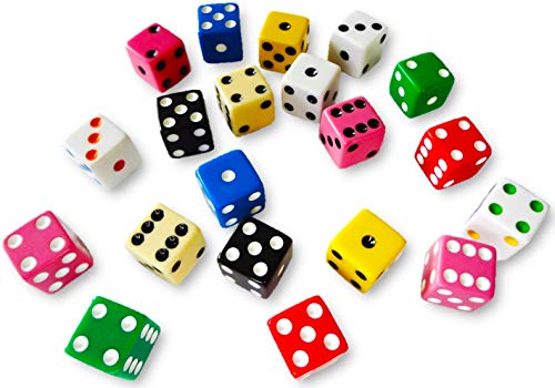 Book Cover 20 Assorted Dice 10 Colors 16 mm - Great for Gaming Casino Night - Brought to You by DLS