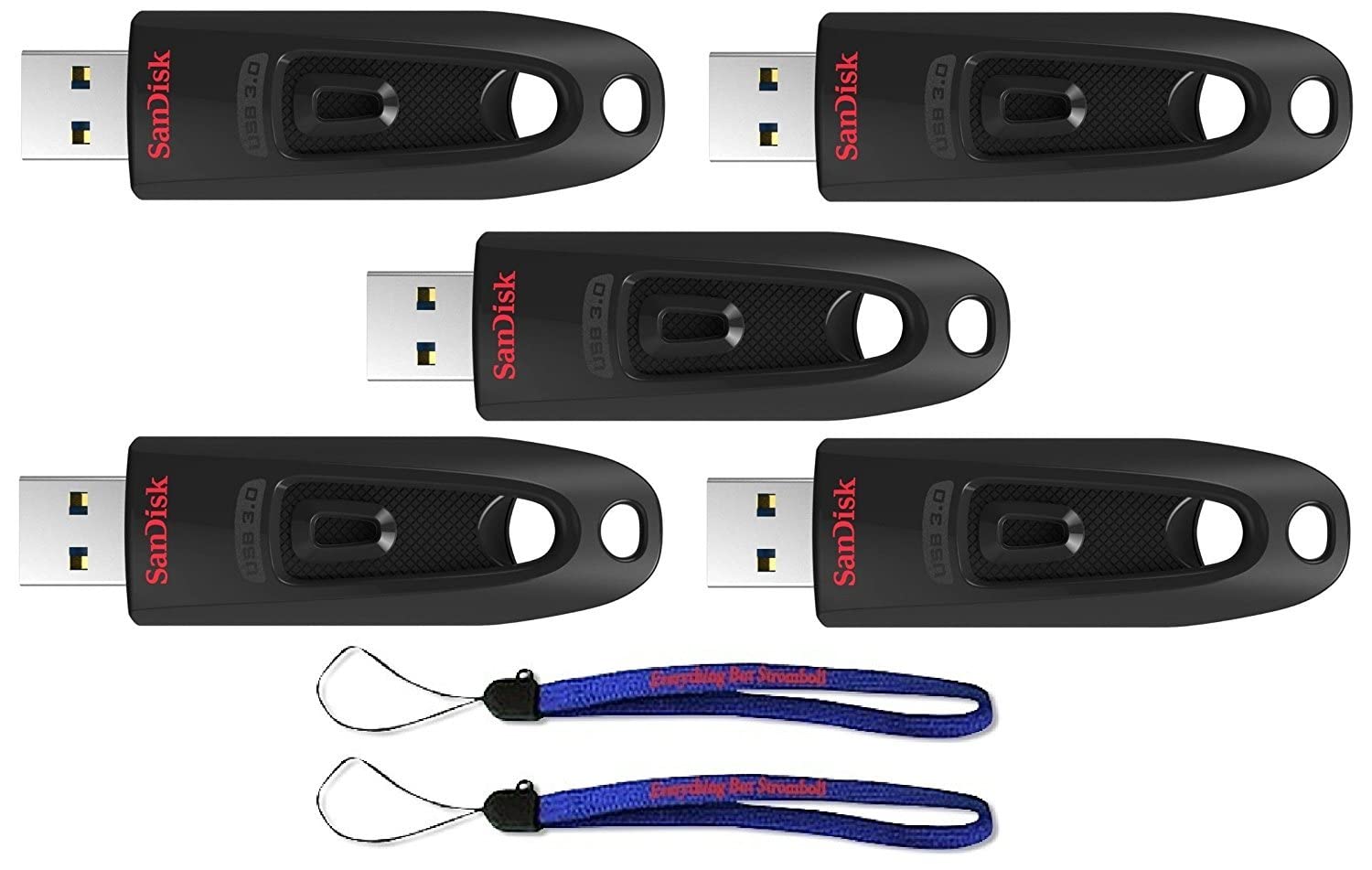 Book Cover SanDisk Ultra USB (5 Pack) 3.0 64GB CZ48 Flash Drive High Performance Jump Drive/Thumb Drive/Pen Drive up to 100MB/s - with (2) Everything But Stromboli (tm) Lanyard 64GB 5 Pack
