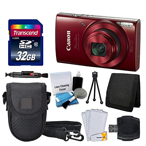 Book Cover Canon PowerShot ELPH 190 is Digital Camera (Red) + Transcend 32GB Memory Card + Camera Case + USB Card Reader + Screen Protectors + Memory Card Wallet + Cleaning Pen + Great Value Accessory Bundle