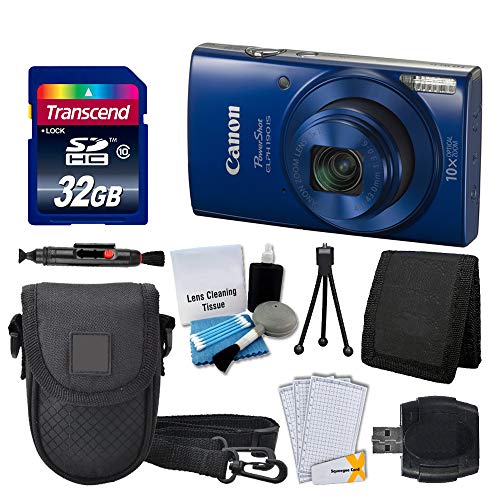 Book Cover Canon PowerShot ELPH 190 is Digital Camera (Blue) + Transcend 32GB Memory Card + Camera Case + USB Card Reader + Screen Protectors + Memory Card Wallet + Cleaning Pen + Great Value Accessory Bundle